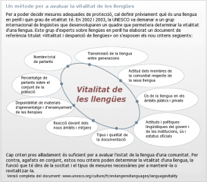 La vitalitat de les llengües La vitalitat de les llengües, segons la UNESCO