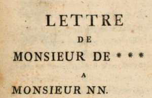 Lettre de monsieur de *** a monsieur NN